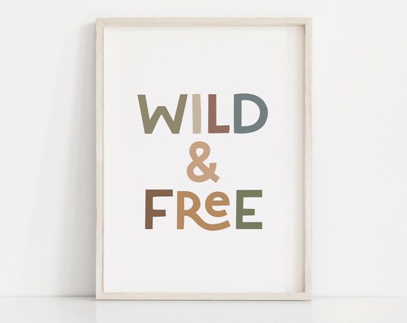 Wild And Free Color Block Retro Typography Boho Nursery Poster
