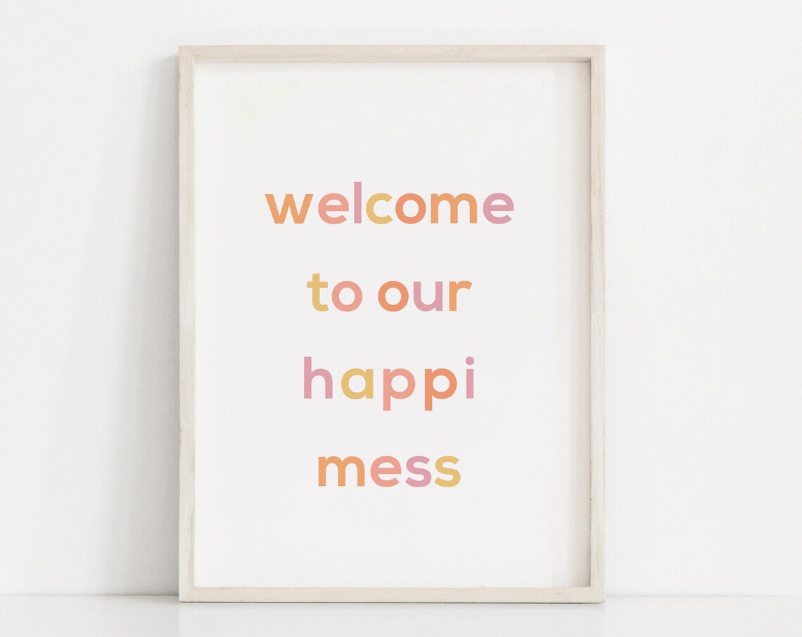 Welcome To Our Happimess Pastel Block Letter Playroom Poster