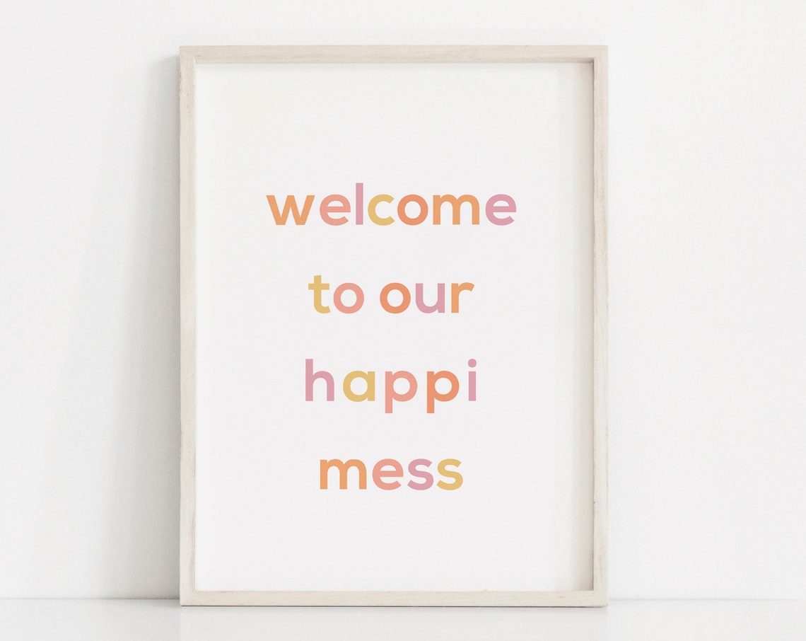 Welcome To Our Happimess Pastel Kids Room Wall Art Playroom Wall Art Girls Playroom Decor Modern Girls Room Prints Toy Room Wall Decor