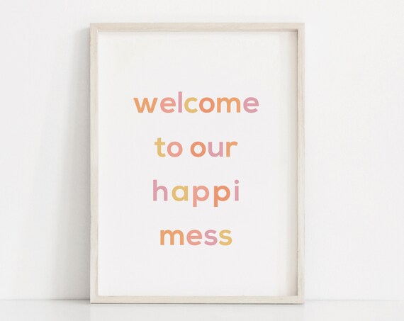 Welcome To Our Happimess Pastel Block Letter Playroom Poster
