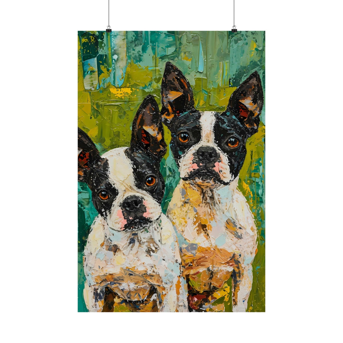 Two Boston Terriers Impasto Oil Painting Style Dog Breed Poster - Image 3