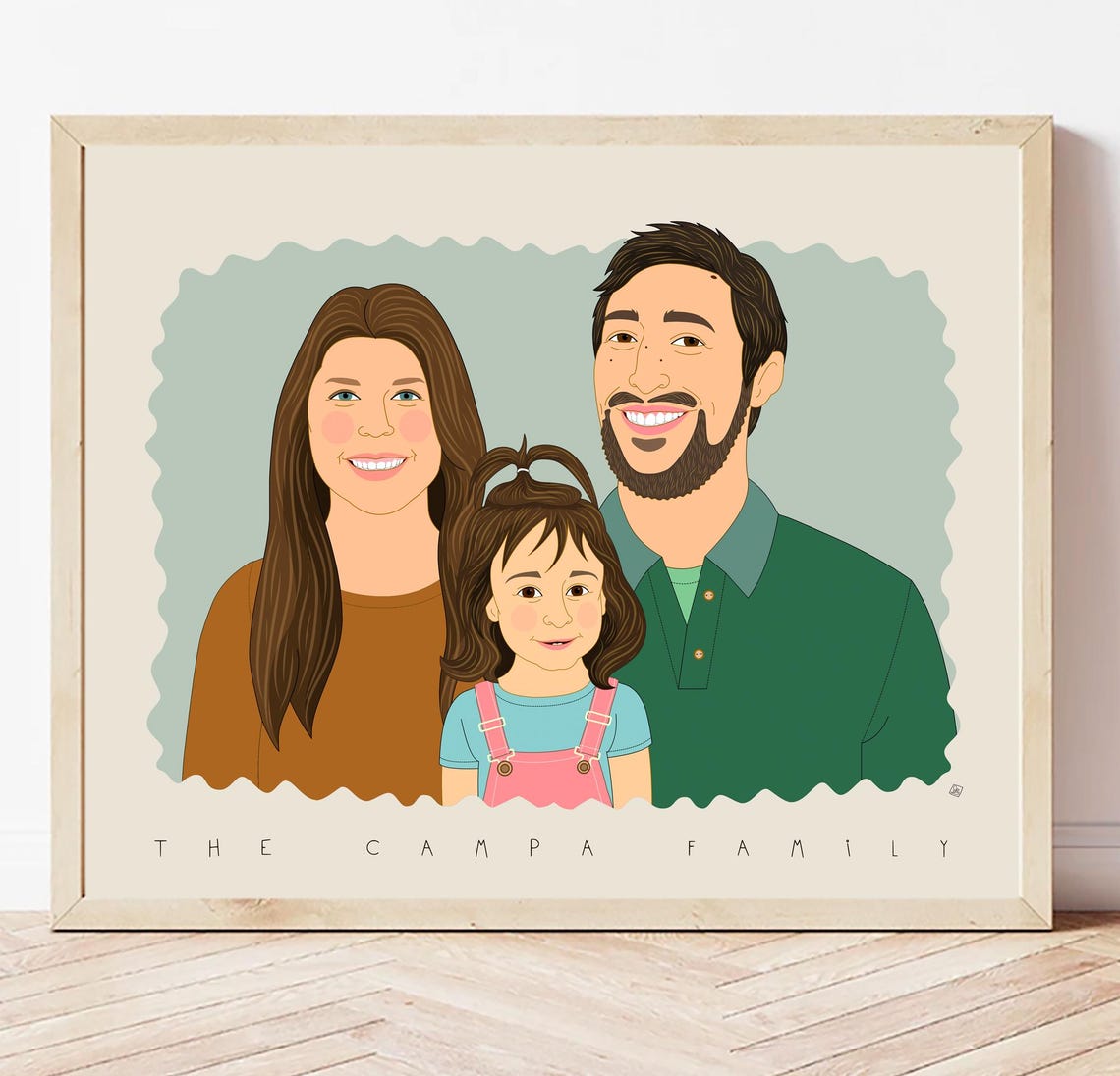 Family of Four With Dog Scalloped Edge Custom Portrait Poster - Image 6