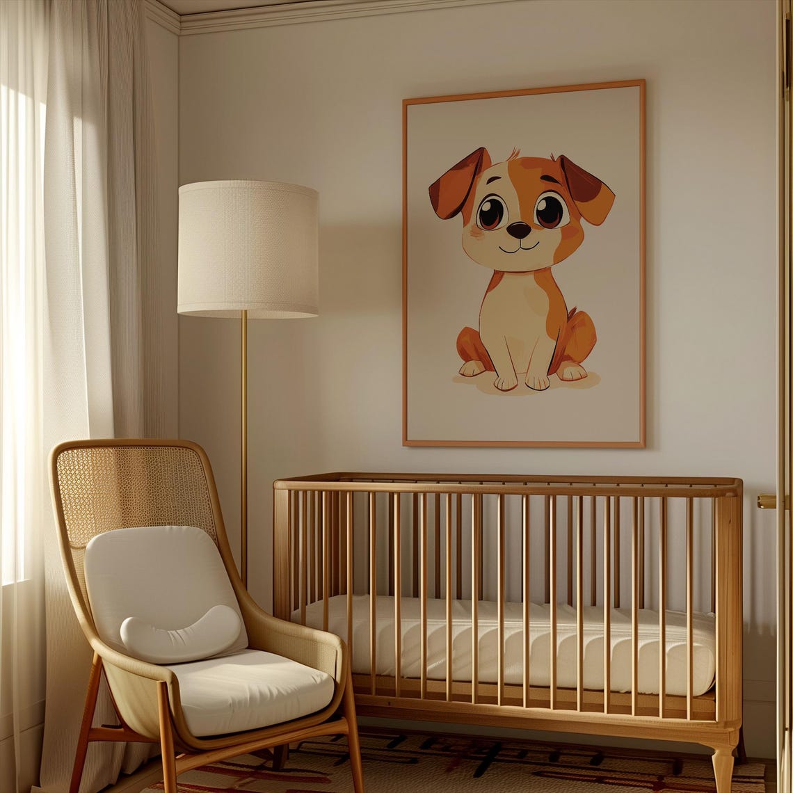 Sweet Adorable Tan and White Puppy With Big Eyes Nursery Wall Art - Image 3