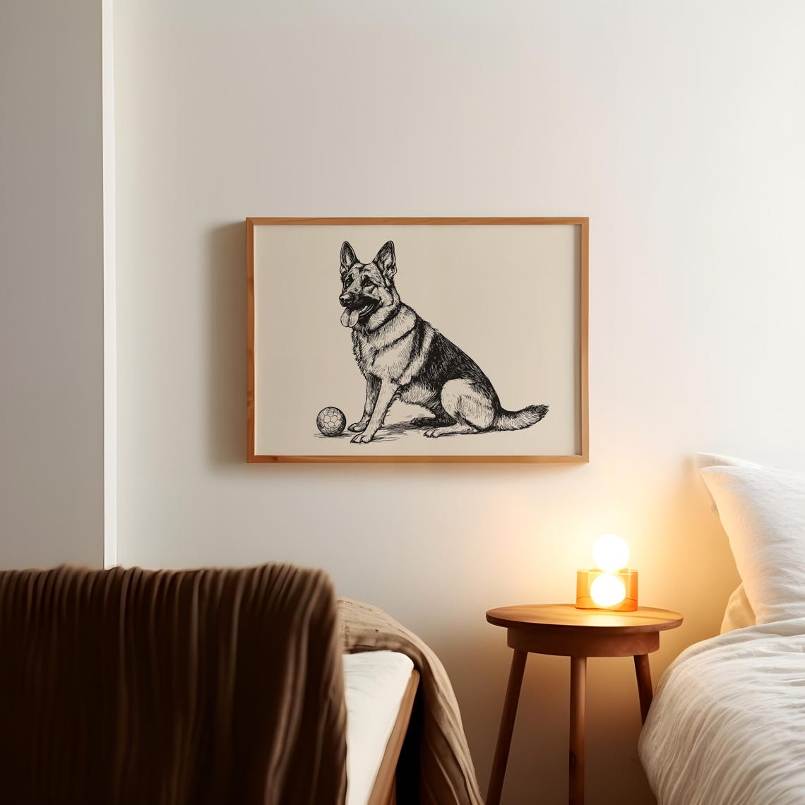 German Shepherd Sitting Smiling Detailed Ink Sketch Breed Poster - Image 2