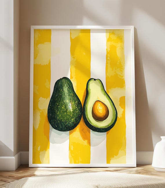 Trendy Avocado Food Poster Retro Kitchen Print Wall Decor Drawing Art Farmhouse Eclectic