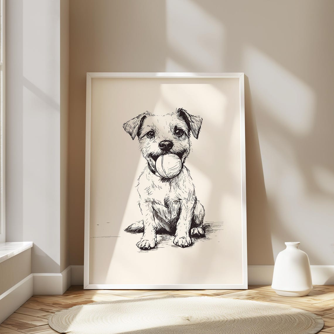 Jack Russell Terrier With Ball Vertical Ink Sketch Nursery Poster - Image 3