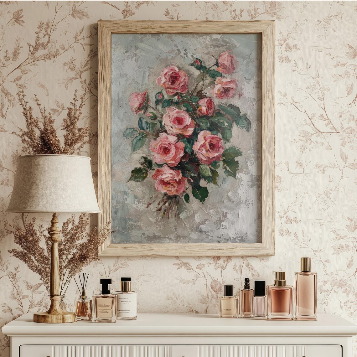 Pink Roses Vintage Flower Art Print, Coquette Decor