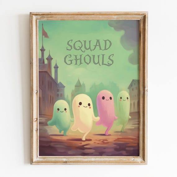 Cute Ghosts Squad Girly Wall Art Pastel Halloween Decor Preppy Halloween Poster Girls Prints Nursery Wall Art