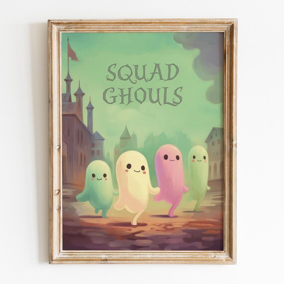 Cute Pastel Ghost Squad Ghouls Kawaii Halloween Nursery Wall Art Print