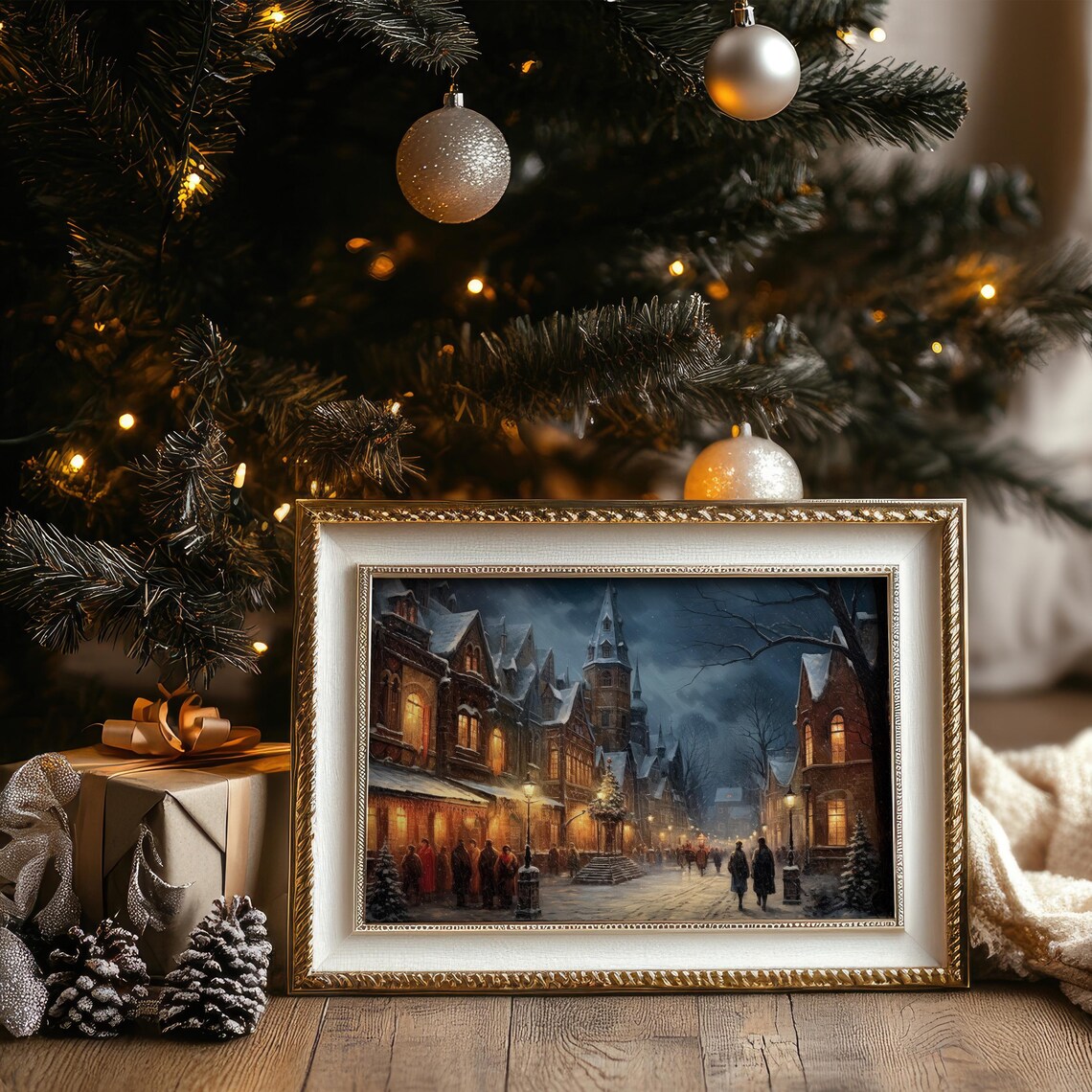 Moody European Old Town Christmas Night Market Wall Art Poster - Image 6