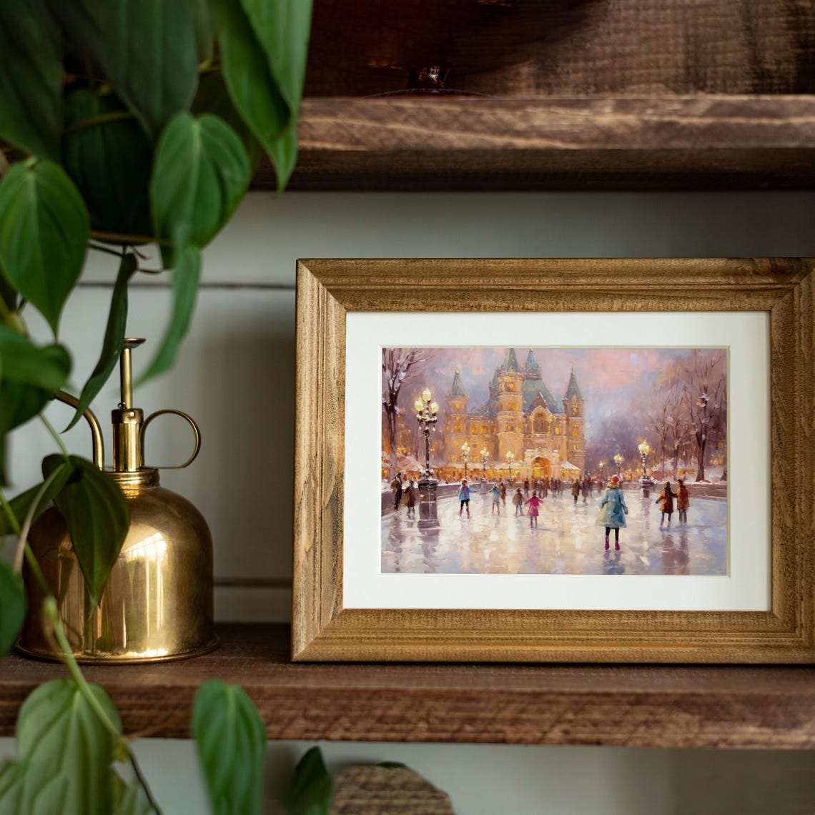 Vintage Ice Skating Rink Grand Building Dusk Christmas Wall Art Print - Image 4
