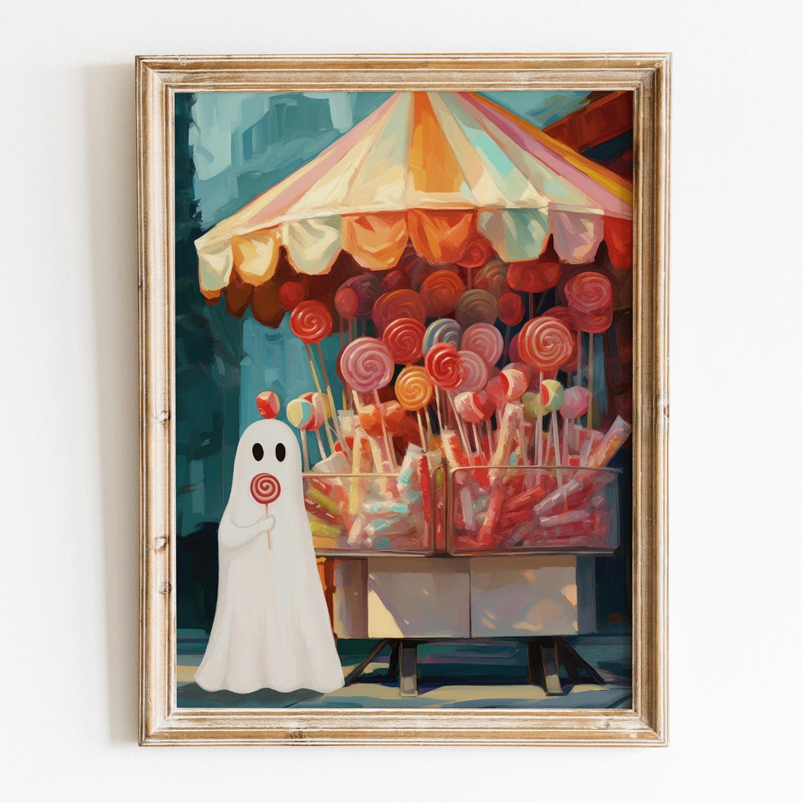 Cute Ghost With Lollipop Wall Art Preppy Halloween Decor Cute Ghost Print Halloween Candy Poster Trendy Ghost