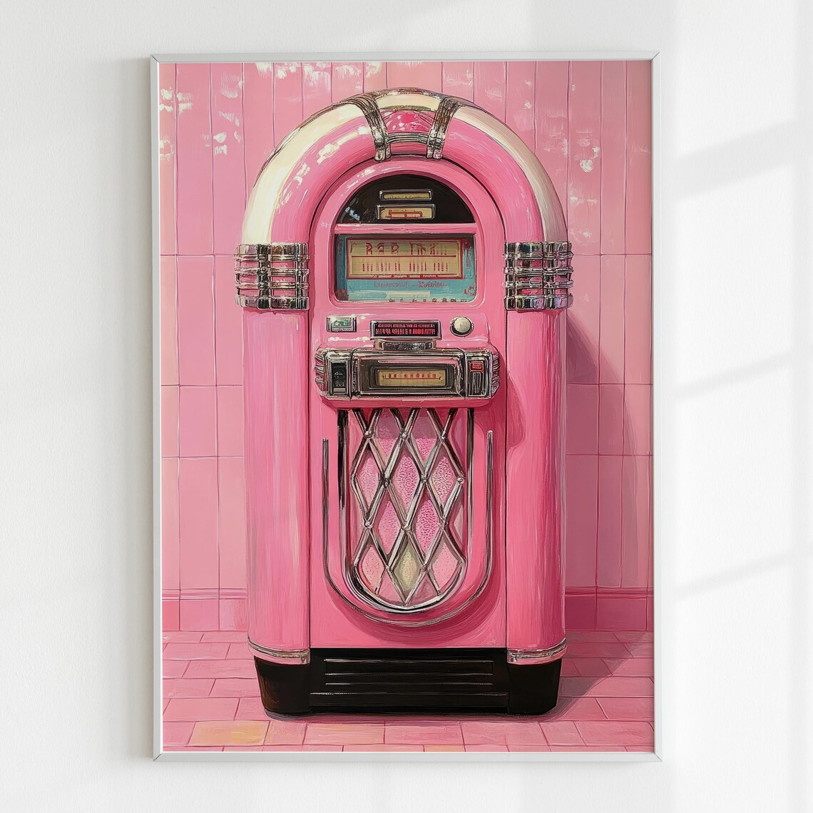 Pink Jukebox Retro Preppy Room Art Print - Image 5