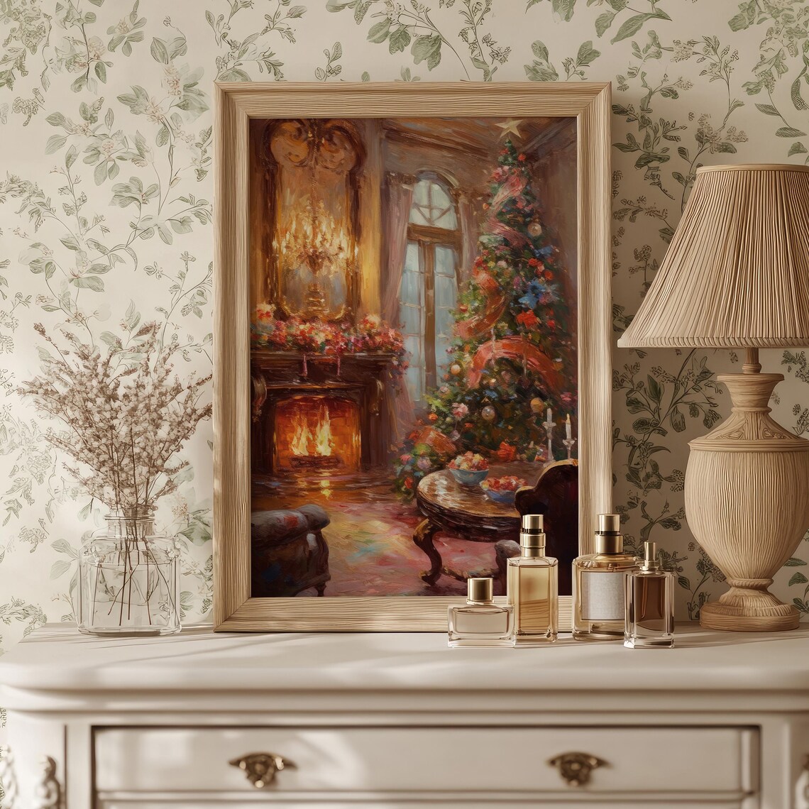 Cozy Christmas Tree Fireplace Vintage Living Room Holiday Poster - Image 3