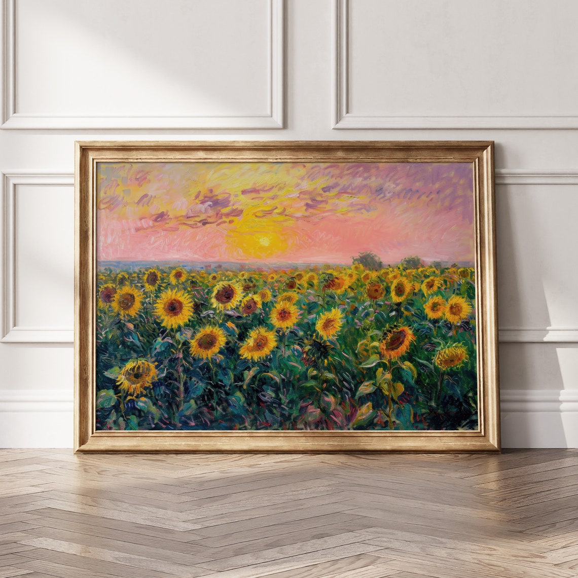 Sunflower Field Golden Sunset Impressionist Bloom Landscape Art Print - Image 5