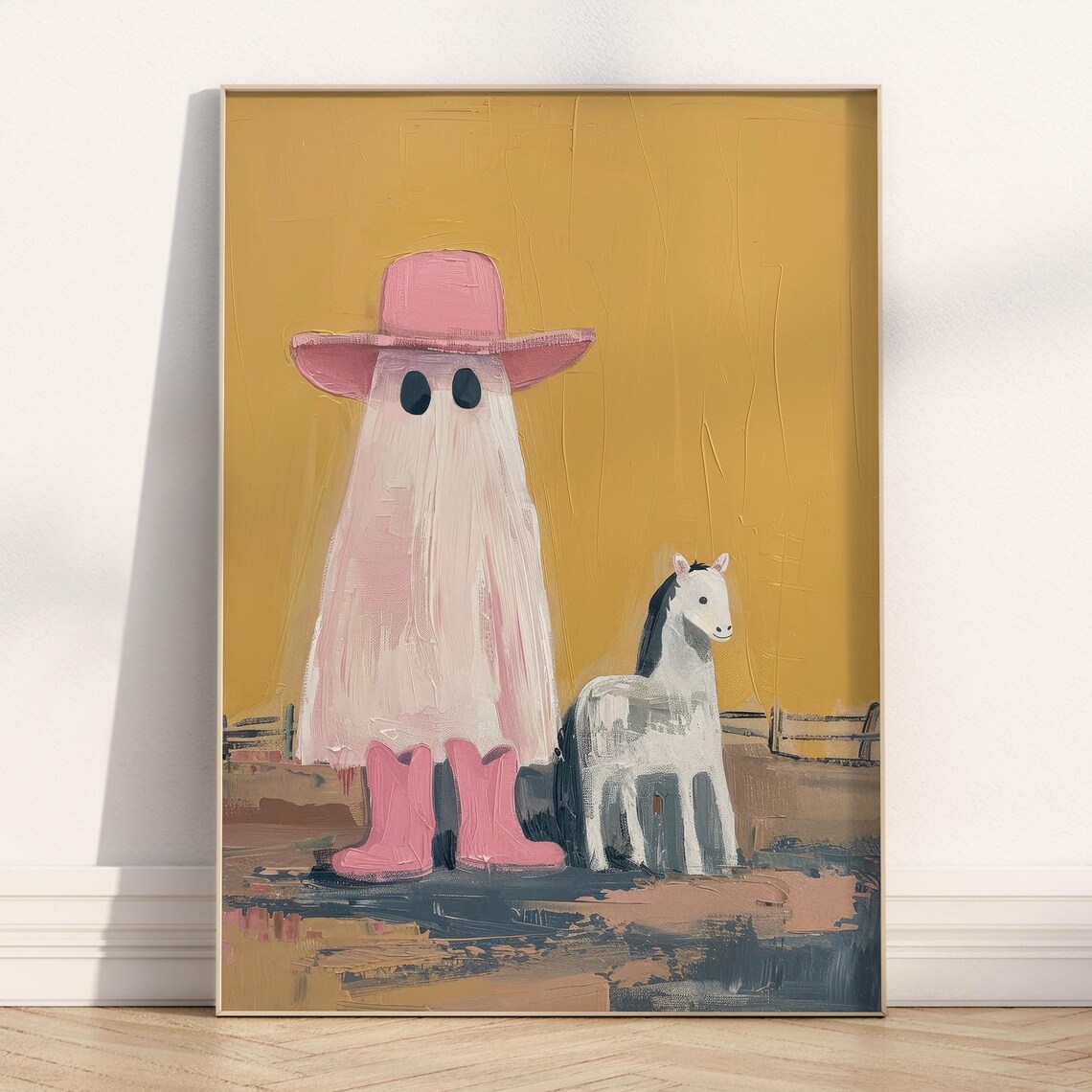 Cowgirl Ghost Pink Hat Boots With Horse Halloween Art Poster - Image 5