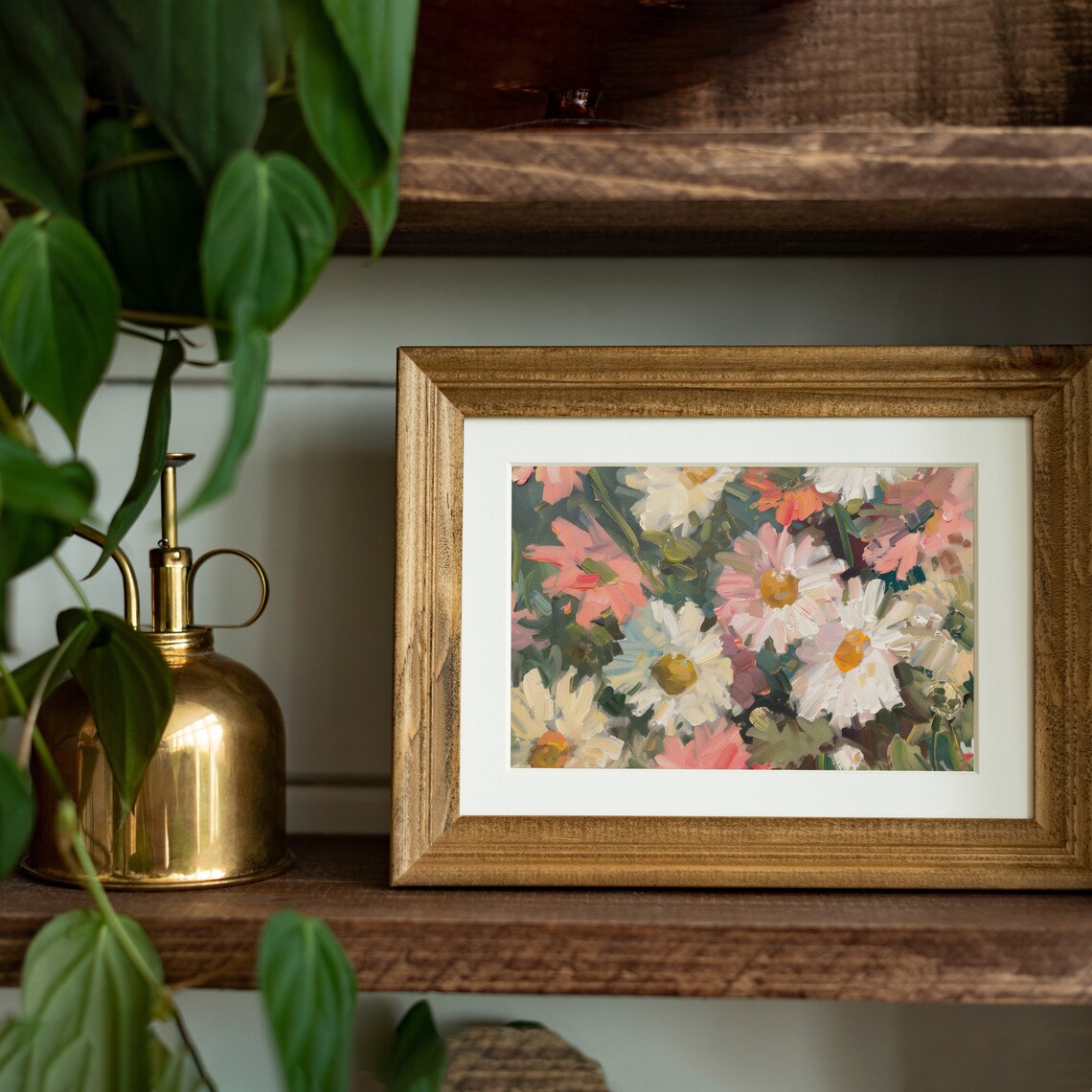White Pink Daisy Flowers Impressionist Garden Oil Painting Poster - Image 4