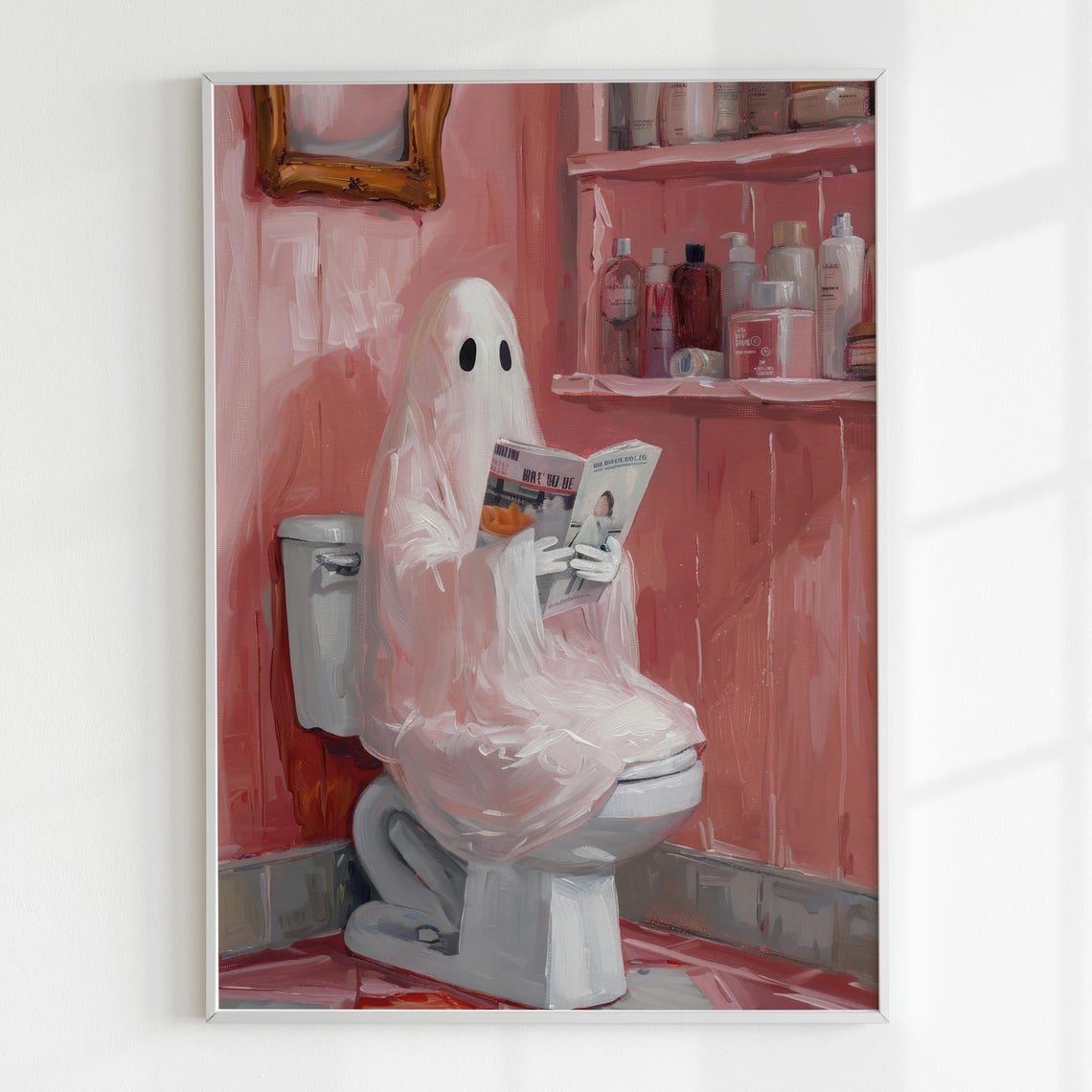 Ghost In Bathroom Girly Wall Art Preppy Halloween Decor Cute Ghost Poster Trendy Pink Bathroom Wall Art Spooky - Image 5