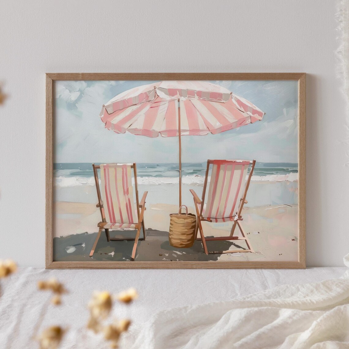 Pink Beach Umbrella Chairs Travel Poster, Summer Decor - Image 4
