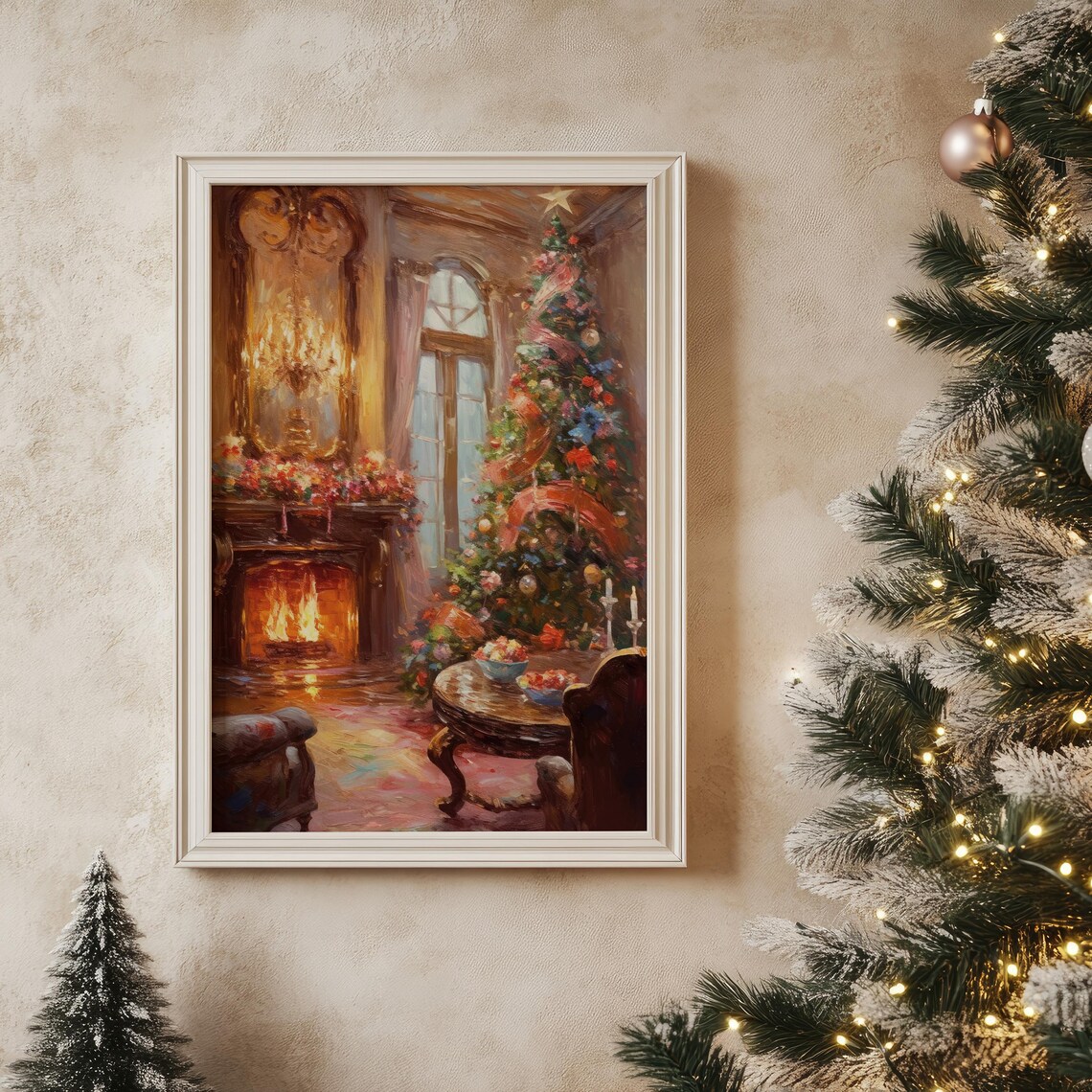 Cozy Christmas Tree Fireplace Vintage Living Room Holiday Poster - Image 6