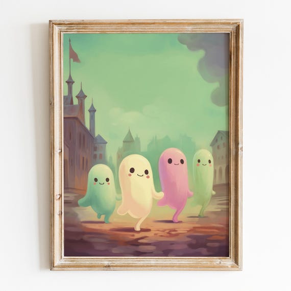 Cute Ghosts Halloween Wall Art Pastel Halloween Decor Preppy Halloween Poster For Kids Room Nursery Wall Art