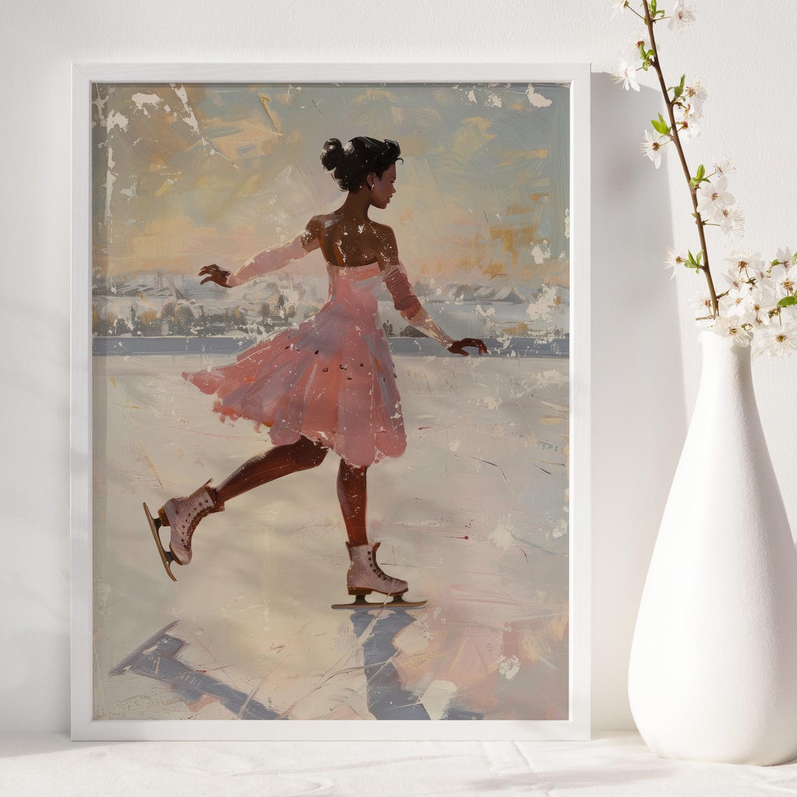 Figure Skater Girl Wall Art Preppy Room Decor Ice Skating Black Girl Poster Girly Pink Winter Print Christmas - Image 5