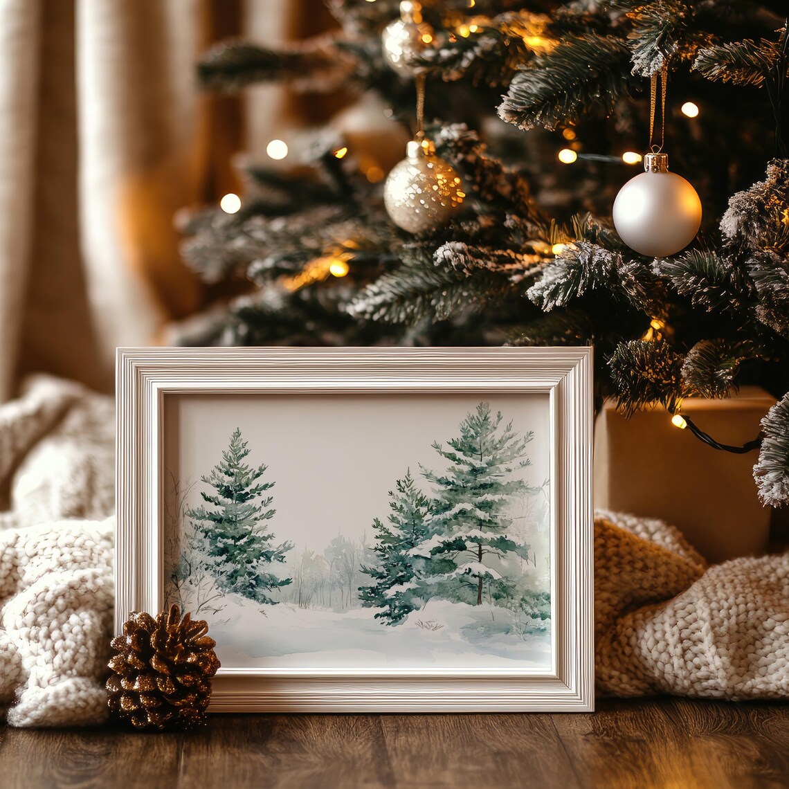 Snowy Pine Trees Watercolor Winter Woodland Landscape Poster - Image 6