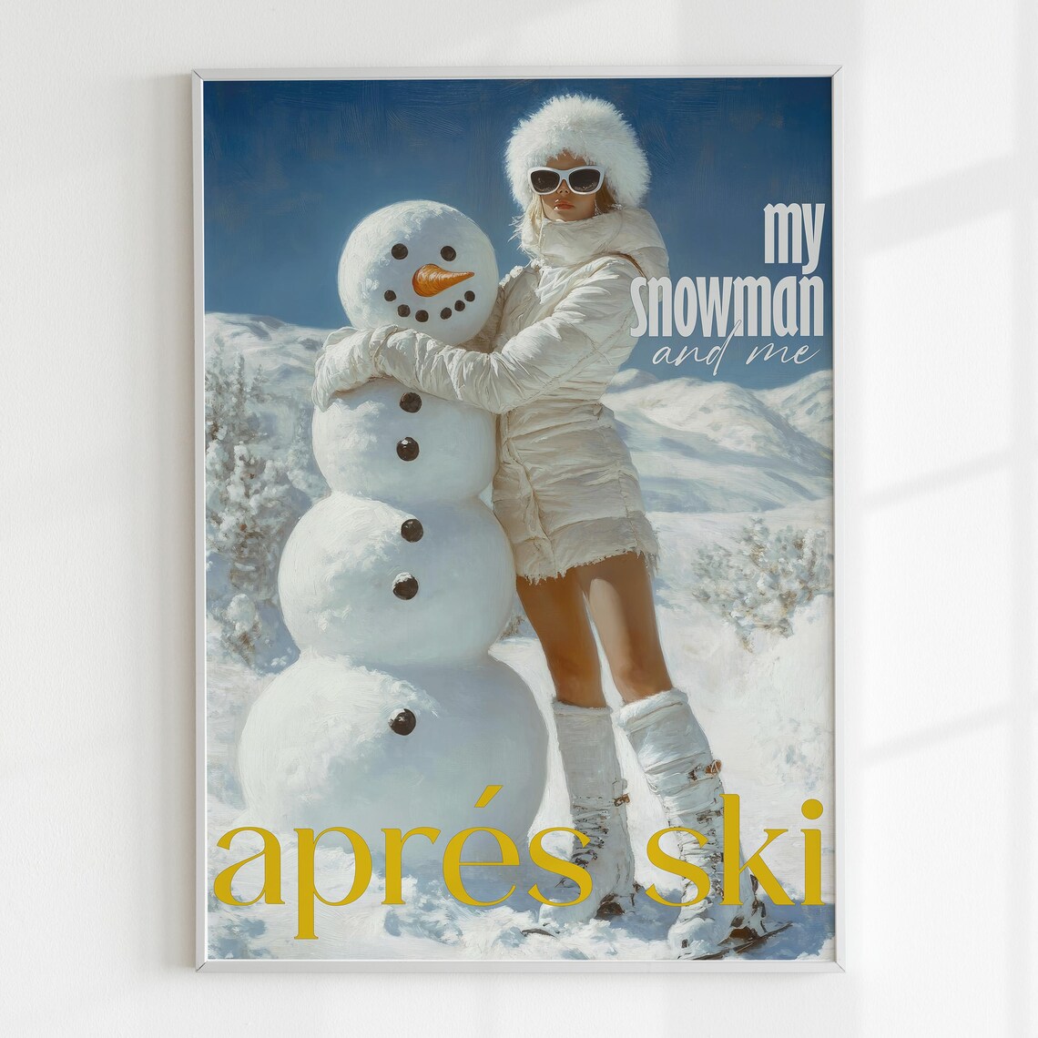 My Snowman And Me Apres Ski Retro Winter Fashion Wall Art Poster