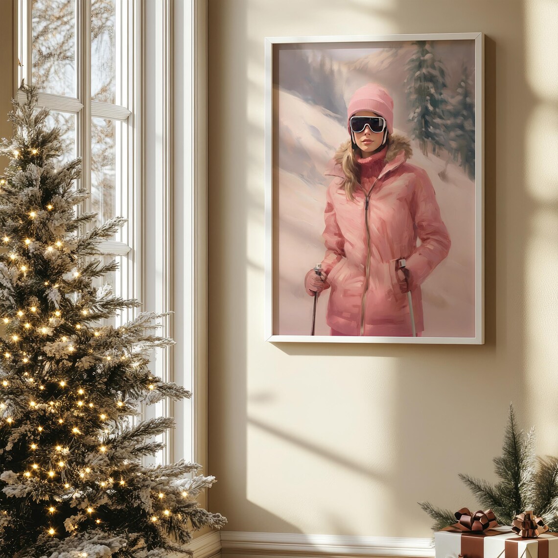 Apres Ski Fashion Pink Ski Outfit Winter Mountain Art Poster - Image 4