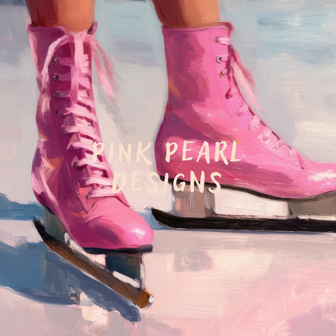 Pink Ice Skates Vintage Winter Art Print - Image 2
