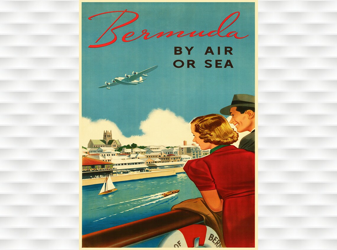 Bermuda by Air or Sea Seaplane Harbor Island Retro Travel Poster