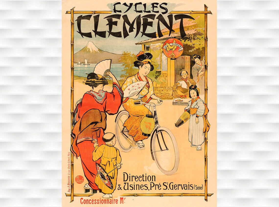Cycles Clement Japanese Geisha Art Nouveau Vintage Bicycle Poster