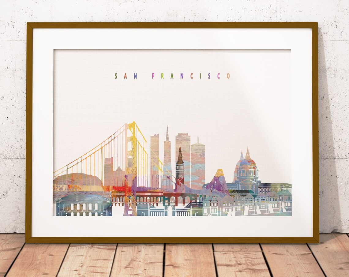 San Francisco California Golden Gate Bridge Watercolor Poster