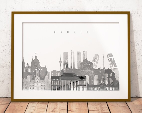 Madrid Black and White City Skyline Print Home Decor Gift Modern