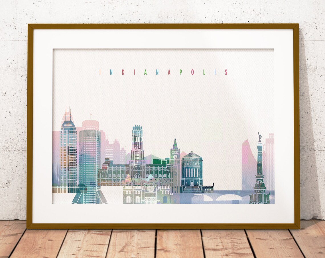 Indianapolis Watercolor Skyline Monument Circle Pastel Letter Poster