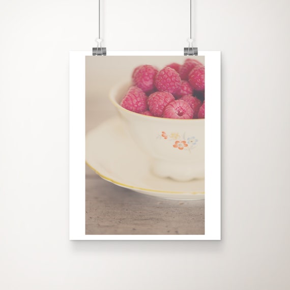Raspberry Tea Cup Photograph Pink Kitchen Decor Print 10x8