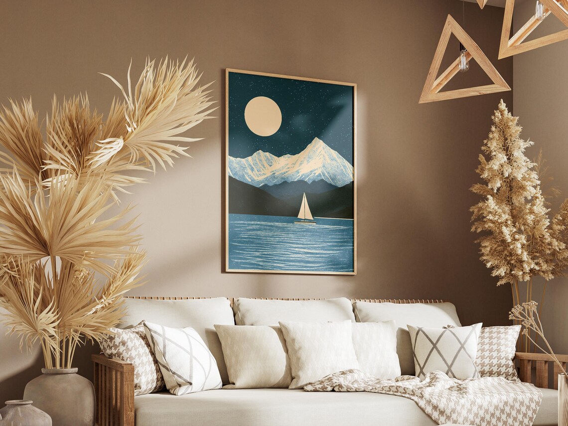 Kenai Fjords National Park Alaska Sailboat Moonlit Bay Mountain Art Poster - Image 3