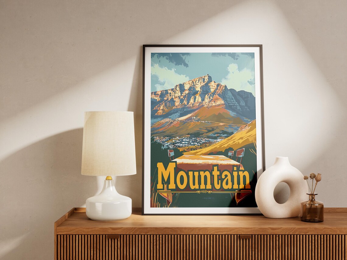 Mountain Flat Top Peak Town Valley Vintage Scenic Art Poster - Image 2