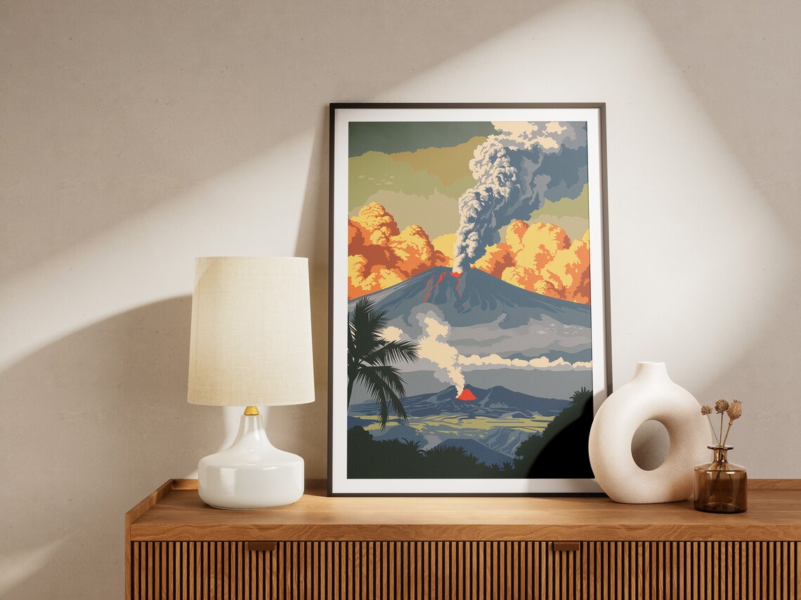 Hawaii Volcanoes National Park Vintage Travel Poster Erupting Lava Art - Image 2