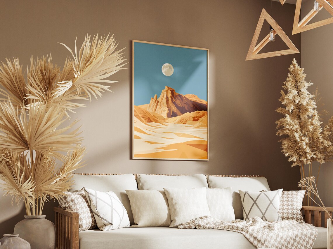 White Desert Egypt Moonrise Rock Formation Night Landscape Poster - Image 3