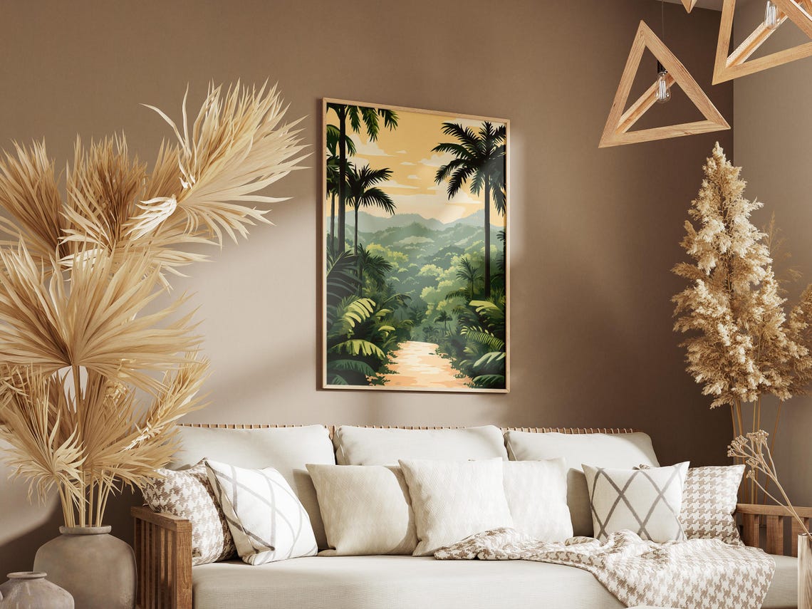 Tropical Rainforest Trail Palm Trees Golden Hour Jungle Poster - Image 3