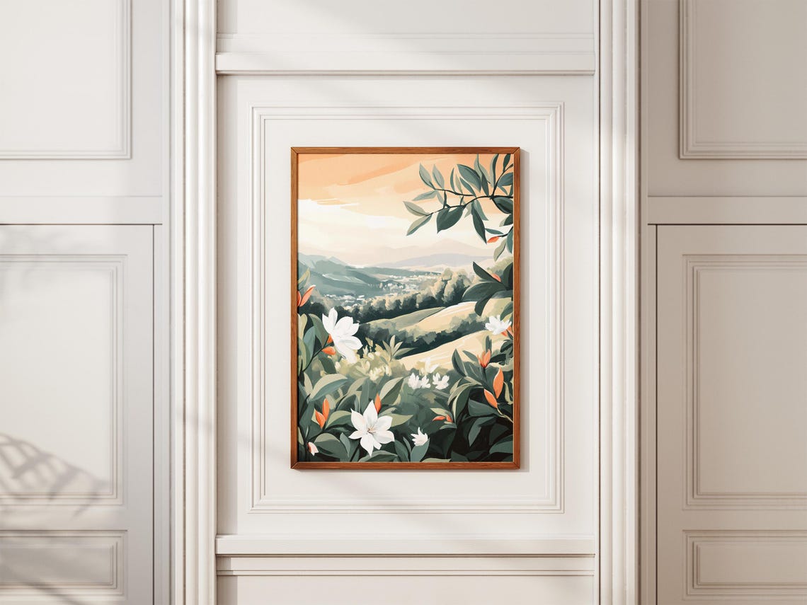 Tea Plantation Rolling Green Hills Botanical Landscape Art Poster - Image 2