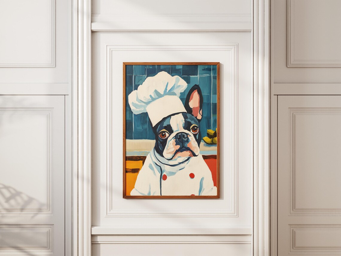 French Bulldog Chef Painting Cute Dog Kitchen Decor Sunny Poster - Image 2