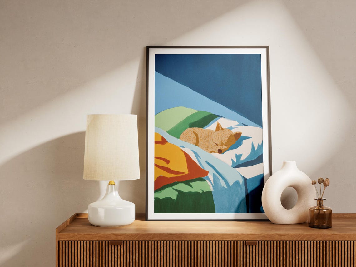 Sleeping Yorkshire Terrier on Bright Bedding Matisse Art Poster - Image 4