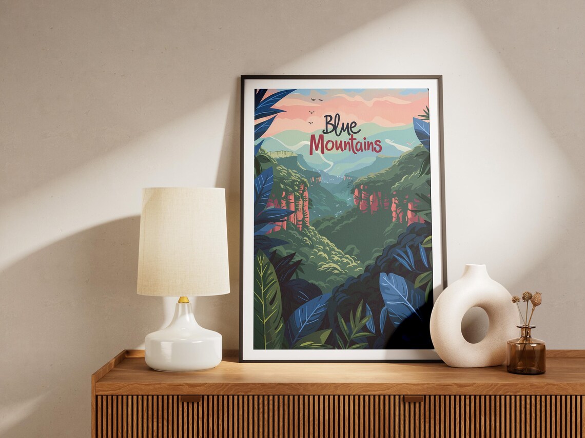 Blue Mountains Australia Lush Green Canyon Valley Travel Poster - Image 2