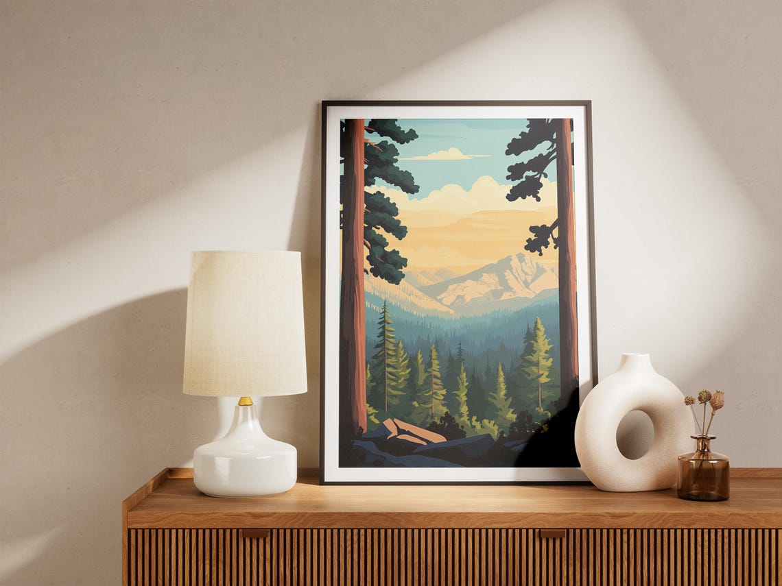 Sequoia Trees Framing a Sunset Mountain Vista Art Poster Scenic - Image 5