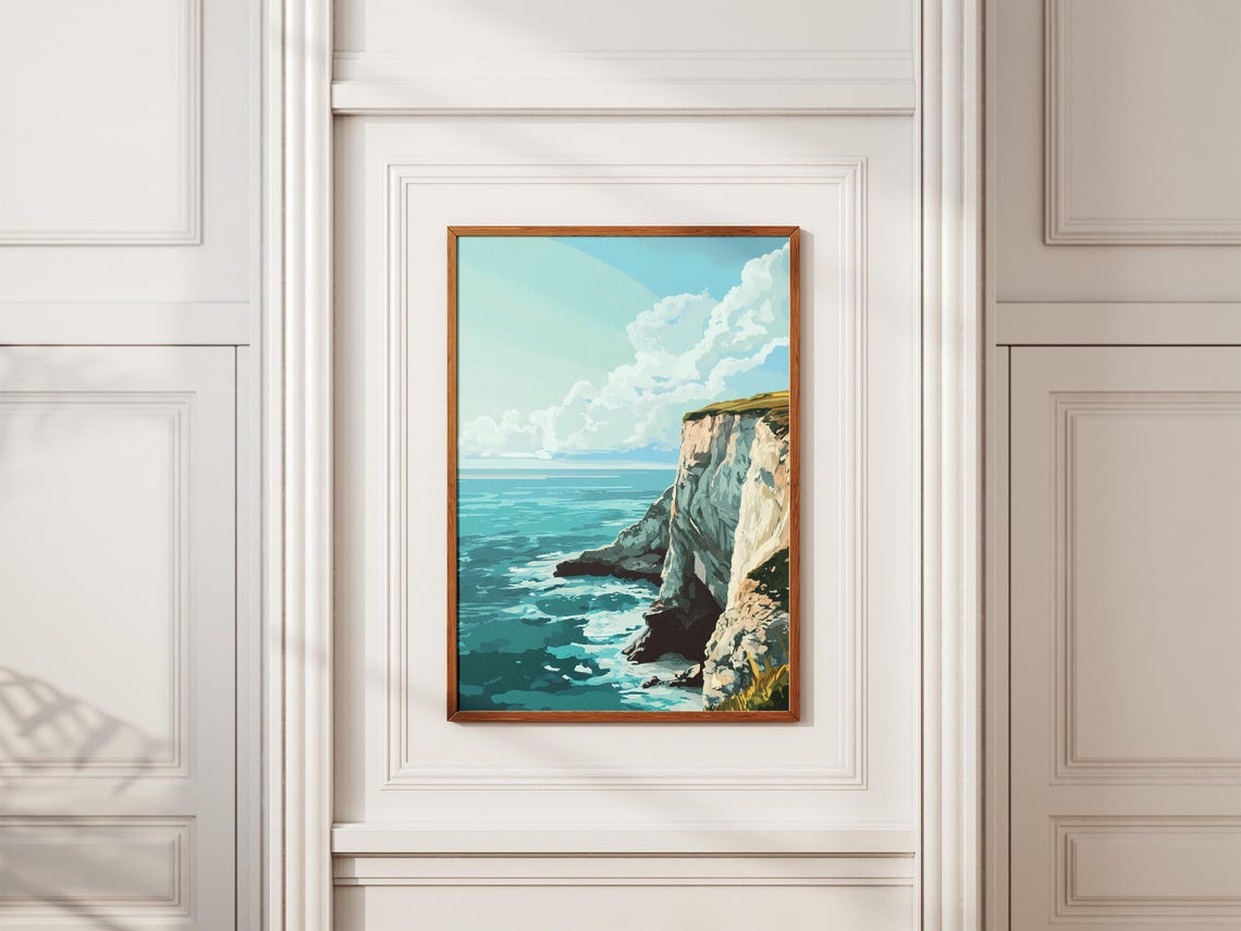 White Limestone Cliffs Towering Above a Bright Turquoise Sea Poster - Image 2
