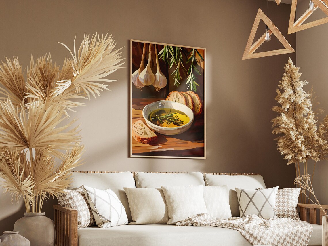 Olive Oil Rosemary Dipping Bowl Rustic Italian Bread Still Life Poster - Image 3
