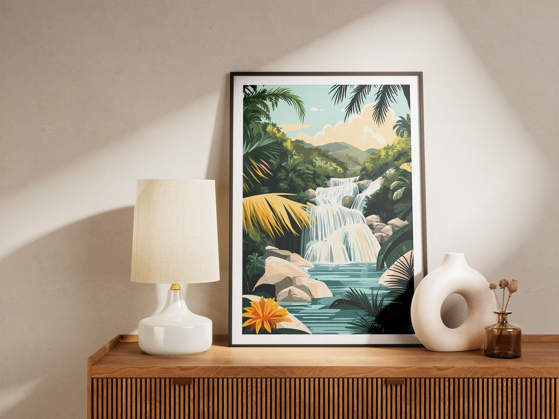 Tropical Waterfall Cascade in Jamaica Dunn's River Falls Poster - Image 5