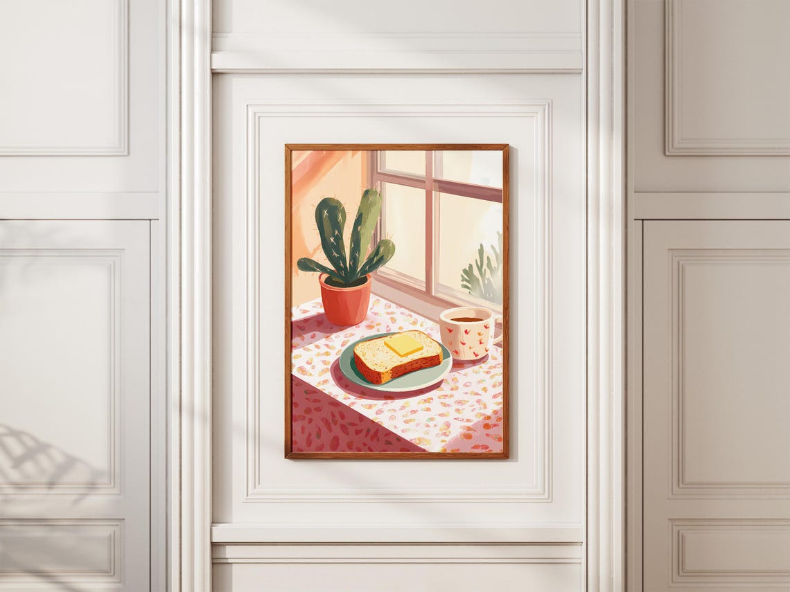 Buttered Toast Coffee Cactus Plant Sunny Breakfast Kitchen Poster - Image 2